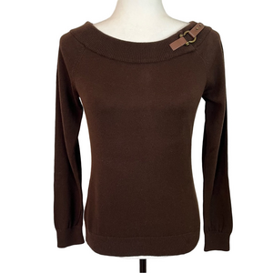 Lauren Ralph Lauren Chocolate Brown Buckle Boatneck Sweater Women’s Small Preppy